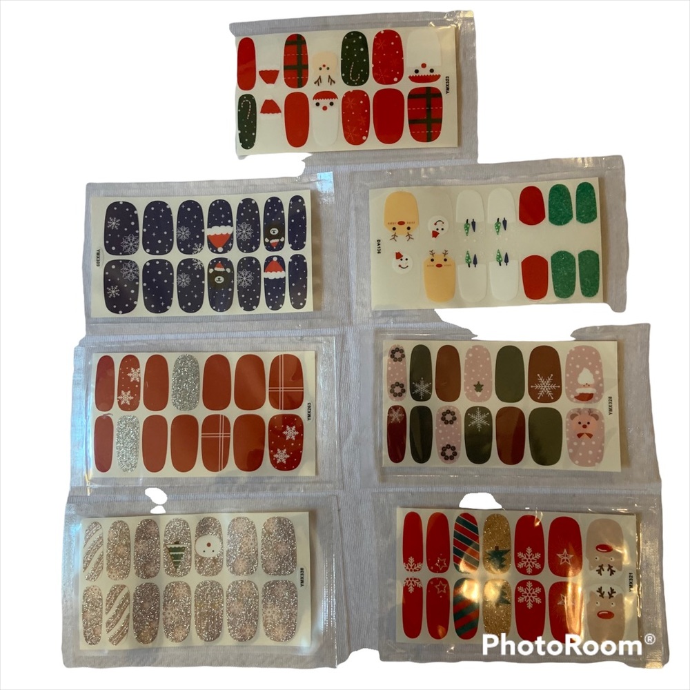 Set of 7 Never Opened Press On Holiday and Christmas Nail Stickers